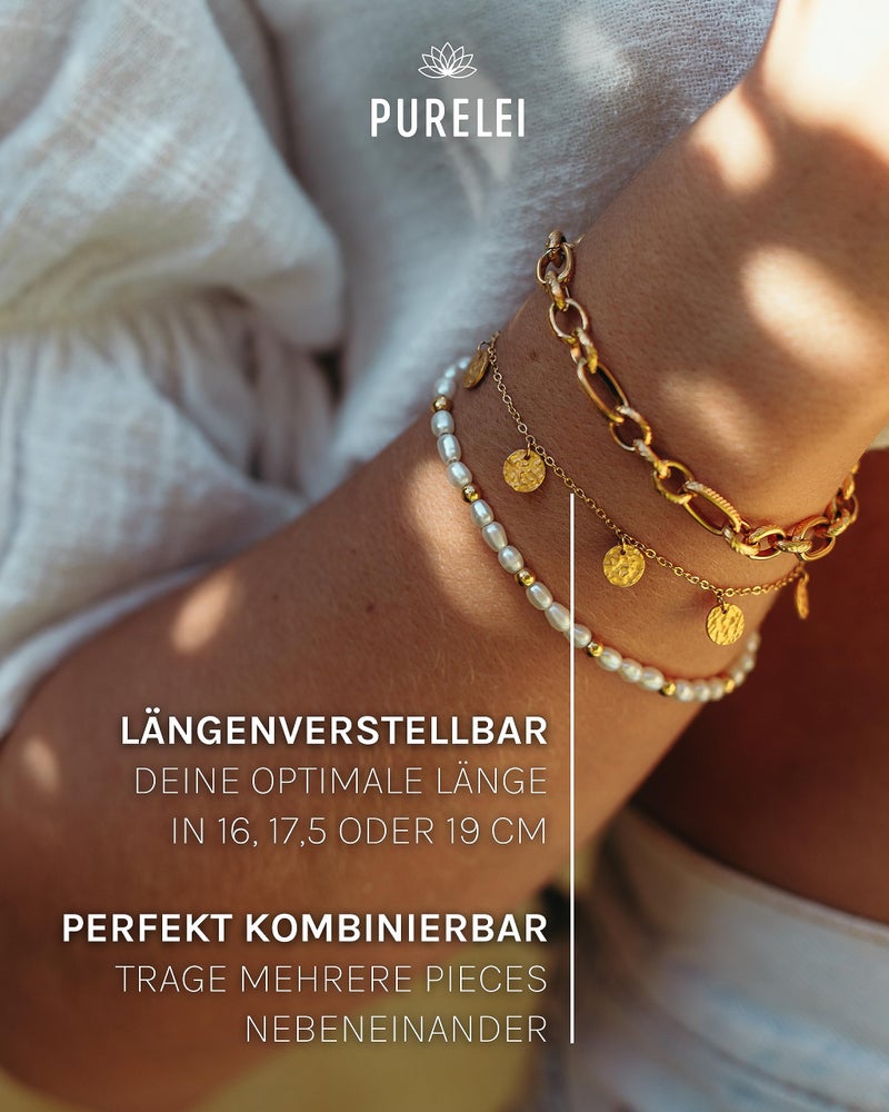 PureleiÂ® Malihini Coin Bracelet (18K Gold plated) â€“ Elegant, Playful Women's Bracelet with Discs â€“ â€“ Adjustable Length 6.3/6.89/7.48 inches â€“ Hawaiian-Inspired & Waterproof - Image 5